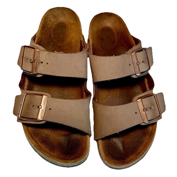 Birkenstock Arizona Brown Nubuck Mocha Leather Young Kids Slide Sandal 33 Sz 2-3 - Picture 1 of 9